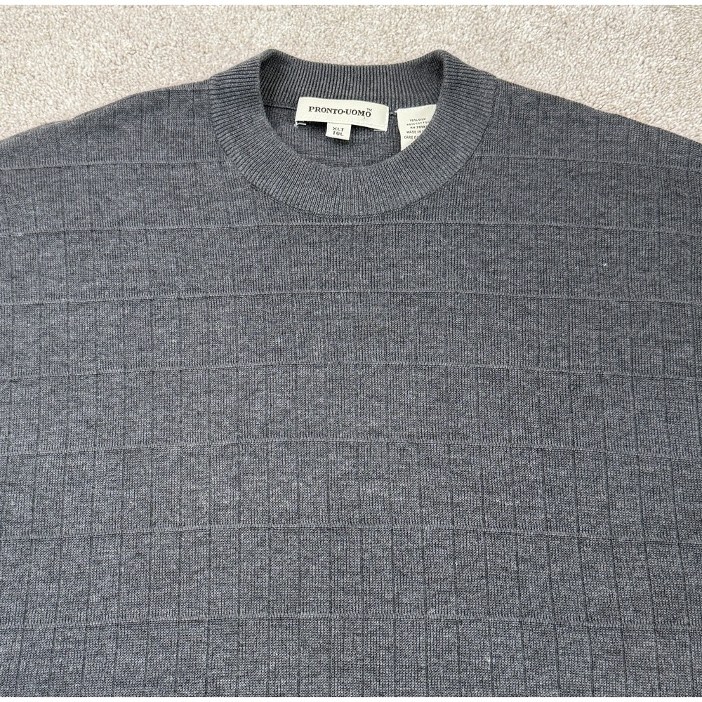 Pronto Uomo Mock Neck Sweater Men's XLT Gray Silk Cotton Blend Knit Minimalist - Picture 2 of 6